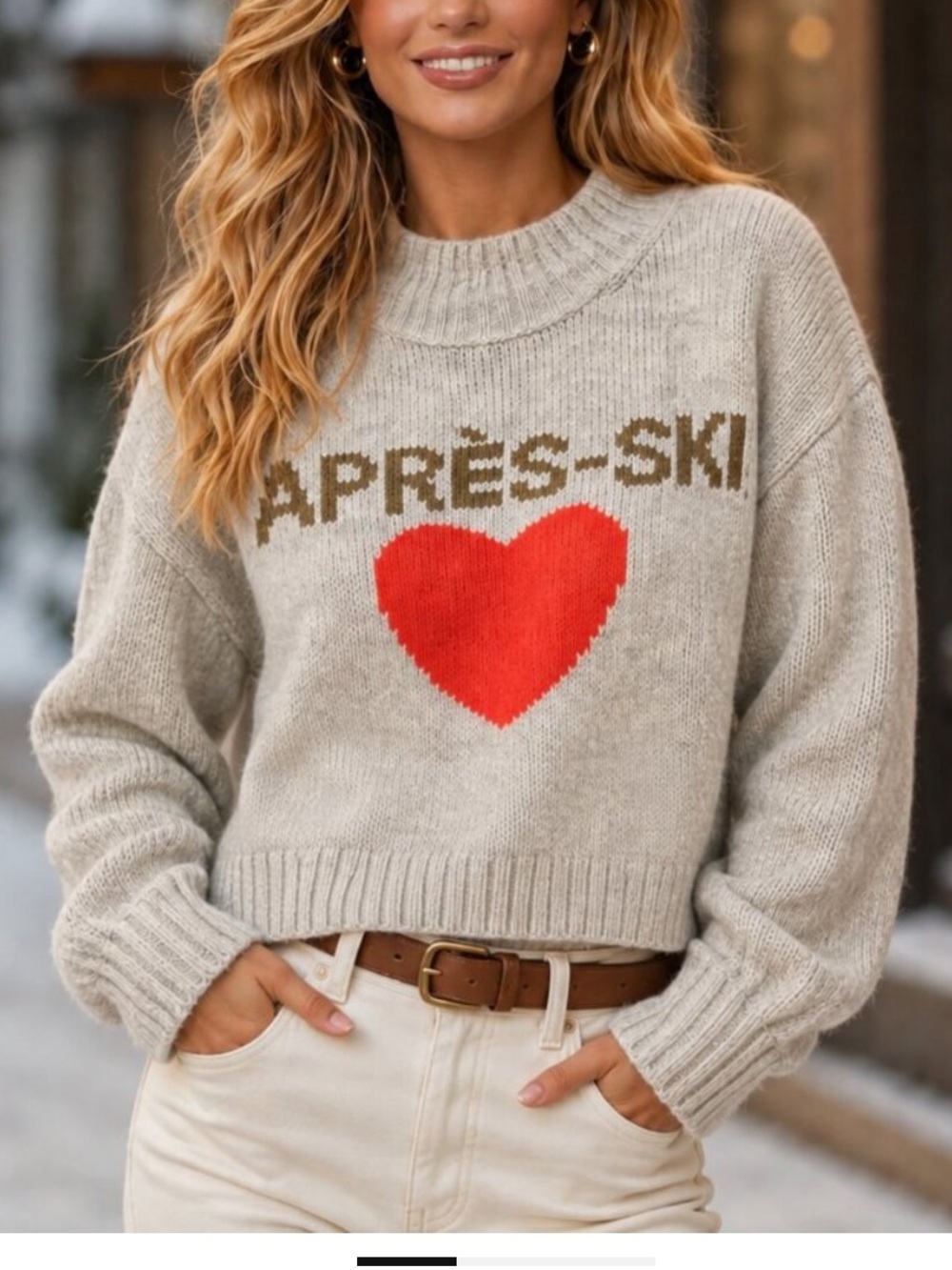 Aprés-Ski Heart Knit Sweater - Cream with Red Heart NWT